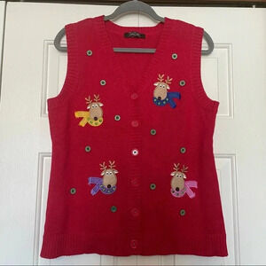Vintage Reindeer Embroidered Sweater Vest